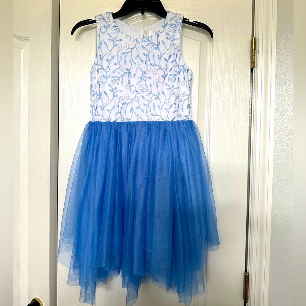 NWT Girls Dress with embroidered bodice in periwinkle blue. Size 14